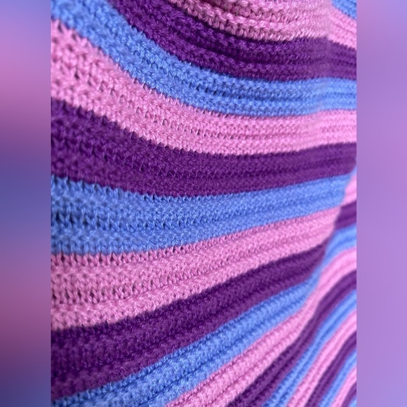 Y2K Halter Crochet Knit Dress Bold Fairy Grunge Vibrant Festival Boho Striped - Picture 7 of 10